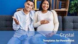  Presentation with young happy couple - PPT layouts featuring young-hispanic-couple-expecting background and a teal colored foreground