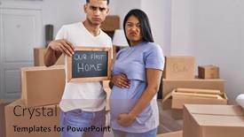  Presentation with new baby - Slide set consisting of young-hispanic-couple-expecting background and a coral colored foreground