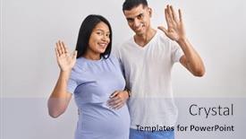  Presentation with saying - Presentation with young-hispanic-couple-expecting background and a light blue colored foreground