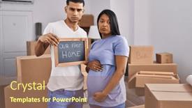  Presentation with angry baby - Presentation enhanced with young-hispanic-couple-expecting background and a coral colored foreground