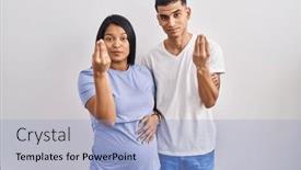  Presentation with italian - PPT theme consisting of young-hispanic-couple-expecting background and a light blue colored foreground