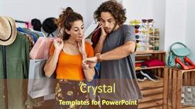  Presentation with retail - Presentation theme consisting of young-hispanic-couple-holding-shopping background and a tawny brown colored foreground