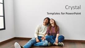  Presentation with new home - Presentation theme enhanced with young-hispanic-couple-looking background and a white colored foreground