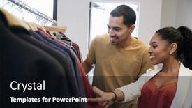  Presentation with clothes shop - PPT theme with young hispanic couple looking at clothes in a clothes shop background and a black colored foreground