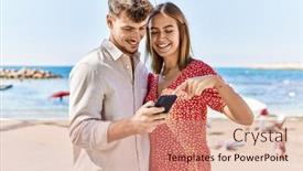  Presentation with young happy couple - Presentation consisting of young-hispanic-couple-on-vacation background and a coral colored foreground