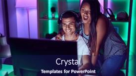  Presentation with video games playing - Slide set with young-hispanic-couple-playing-video background and a navy blue colored foreground