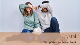  Presentation with floor - Slide set consisting of young-hispanic-couple-sitting background and a coral colored foreground