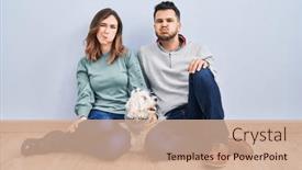  Presentation with puffing - Presentation theme enhanced with young-hispanic-couple-sitting background and a coral colored foreground