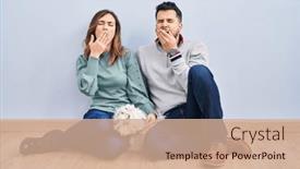  Presentation with sleepiness - Presentation theme featuring young-hispanic-couple-sitting background and a coral colored foreground