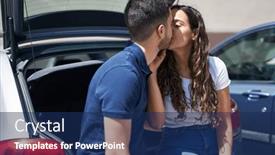  Presentation with car - Theme enhanced with young-hispanic-couple-sitting background and a navy blue colored foreground