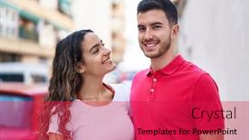  Presentation with confident - Slide deck with young-hispanic-couple-smiling-confident background and a red colored foreground