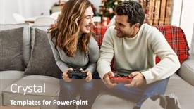  Presentation with young happy couple - PPT theme with young-hispanic-couple-smiling-happy background and a  colored foreground