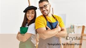  Presentation with young happy couple - PPT theme enhanced with young-hispanic-couple-smiling-happy background and a coral colored foreground