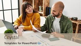  Presentation with young happy couple - Presentation design featuring young-hispanic-couple-smiling-happy background and a soft green colored foreground