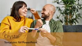  Presentation with young happy couple - Presentation having young-hispanic-couple-smiling-happy background and a gold colored foreground