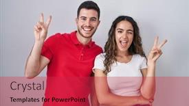  Presentation with young happy couple - Slide set featuring young-hispanic-couple-standing-over background and a red colored foreground