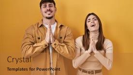  Presentation with praying hands - Slide set with young-hispanic-couple-standing-over background and a red colored foreground