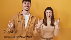  Presentation with yellow music - Presentation design featuring young-hispanic-couple-standing-over background and a red colored foreground