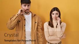  Presentation with lips mouth - Presentation theme consisting of young-hispanic-couple-standing-over background and a  colored foreground