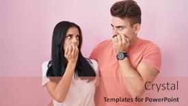  Presentation with pink nails - PPT theme featuring young-hispanic-couple-standing-over background and a coral colored foreground