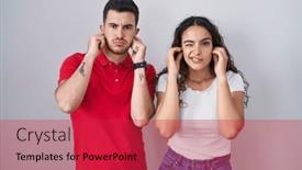  Presentation with noise - PPT theme having young-hispanic-couple-standing-over background and a red colored foreground