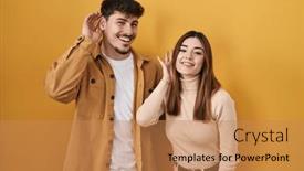  Presentation with hearing - Theme enhanced with young-hispanic-couple-standing-over background and a coral colored foreground