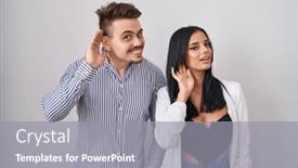  Presentation with hearing - Slide deck featuring young-hispanic-couple-standing-over background and a gray colored foreground