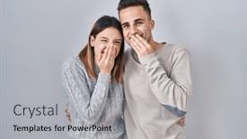  Presentation with scandal - PPT theme having young-hispanic-couple-standing-over background and a light gray colored foreground