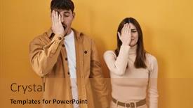  Presentation with face pain - Slide deck with young-hispanic-couple-standing-over and a gold colored foreground