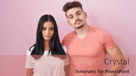  Presentation with pink simple - Presentation consisting of young-hispanic-couple-standing-over background and a coral colored foreground