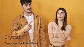  Presentation with advertisement - PPT layouts featuring young-hispanic-couple-standing-over background and a coral colored foreground