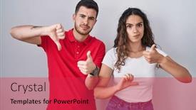  Presentation with conflict - Slide deck with young-hispanic-couple-standing-over background and a red colored foreground