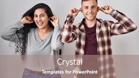  Presentation with ears - Slide set enhanced with young-hispanic-couple-standing-over background and a coral colored foreground