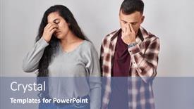  Presentation with headache - Presentation theme enhanced with young-hispanic-couple-standing-over background and a ocean colored foreground