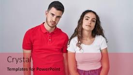  Presentation with eyes - PPT theme having young-hispanic-couple-standing-over background and a red colored foreground