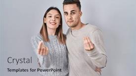  Presentation with salary - Presentation theme having young-hispanic-couple-standing-over background and a light gray colored foreground