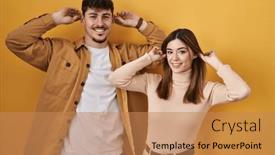  Presentation with ears - Theme featuring young-hispanic-couple-standing-over background and a coral colored foreground