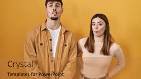  Presentation with lips - Presentation theme consisting of young-hispanic-couple-standing-over background and a gold colored foreground