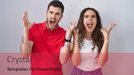  Presentation with yelling - Theme consisting of young-hispanic-couple-standing-over background and a red colored foreground