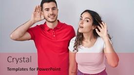  Presentation with hearing - Presentation consisting of young-hispanic-couple-standing-over background and a red colored foreground
