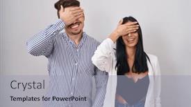  Presentation with blind - PPT theme enhanced with young-hispanic-couple-standing-over background and a light gray colored foreground