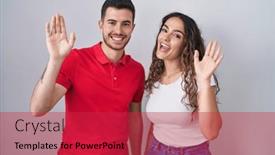  Presentation with saying - PPT theme with young-hispanic-couple-standing-over background and a red colored foreground