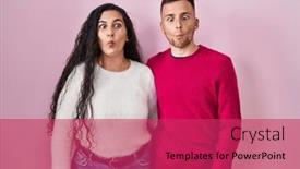  Presentation with lips - Presentation theme having young-hispanic-couple-standing-over background and a red colored foreground