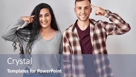  Presentation with great idea - Presentation theme with young-hispanic-couple-standing-over background and a gray colored foreground