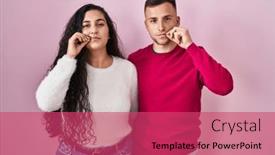  Presentation with lips mouth - Slide deck featuring young-hispanic-couple-standing-over background and a red colored foreground