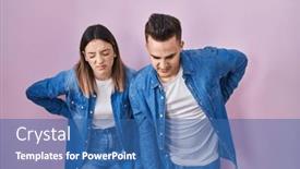  Presentation with back pain - Presentation theme enhanced with young-hispanic-couple-standing-over background and a  colored foreground