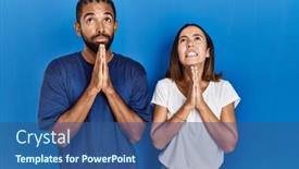  Presentation with praying hands - PPT theme featuring young-hispanic-couple-standing-together background and a ocean colored foreground