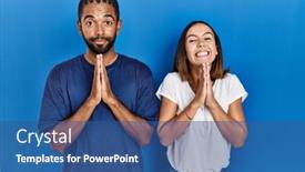  Presentation with praying hands - Slide set with young-hispanic-couple-standing-together background and a ocean colored foreground