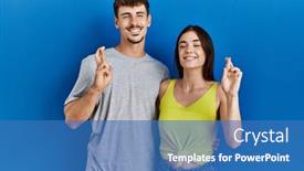  Presentation with blue eyes - PPT layouts with young-hispanic-couple-standing-together background and a  colored foreground