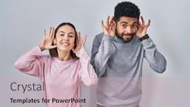  Presentation with together - PPT theme with young-hispanic-couple-standing-together background and a soft green colored foreground